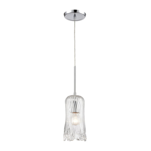 Hand Formed Glass 1-Light Mini Pendant in Polished Chrome with Clear Hand Formed Glass Ceiling Elk Lighting 