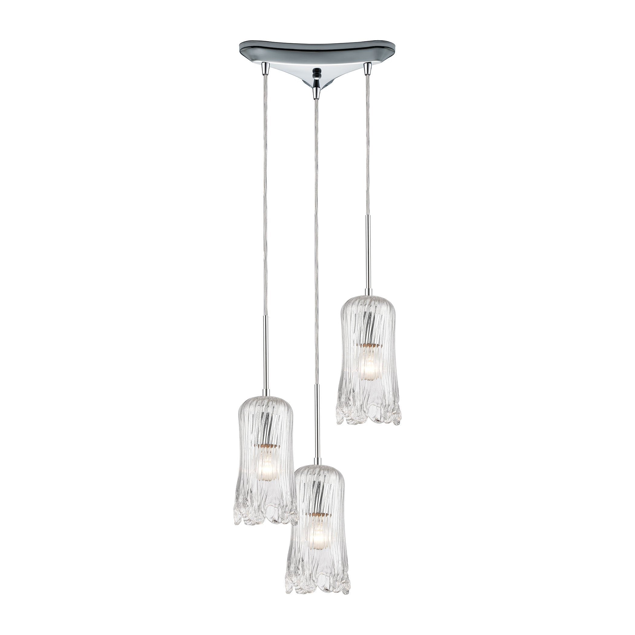 Hand Formed Glass 3-Light Pendant in Polished Chrome with Clear Hand Formed Glass Ceiling Elk Lighting 