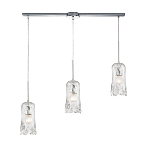 Hand Formed Glass 3-Light Pendant in Polished Chrome with Clear Hand Formed Glass Ceiling Elk Lighting 