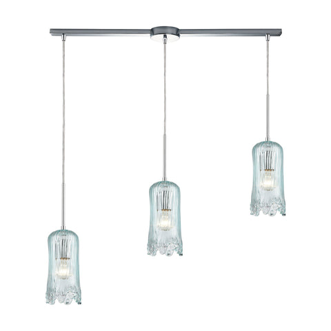 Hand Formed Glass 3-Light Pendant in Polished Chrome with Aqua Hand Formed Glass Ceiling Elk Lighting 