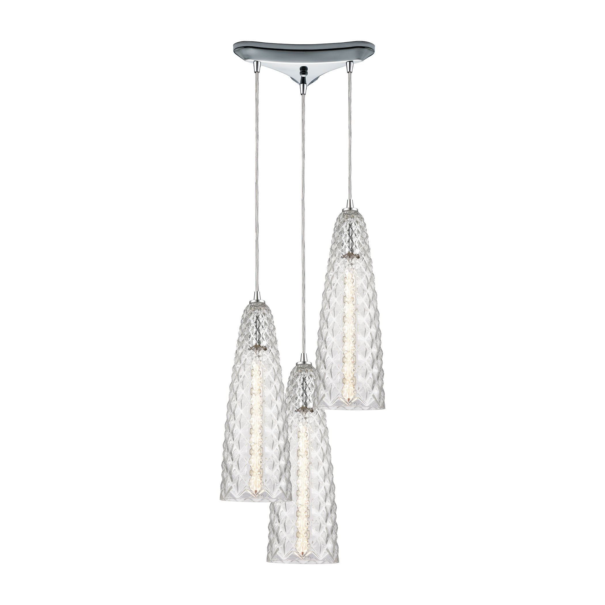 Glitzy 3-Light Pendant in Polished Chrome with Clear Glass Ceiling Elk Lighting 