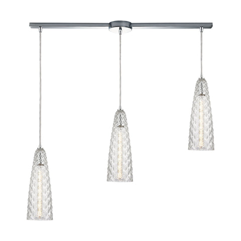 Glitzy 3-Light Pendant in Polished Chrome with Clear Glass Ceiling Elk Lighting 