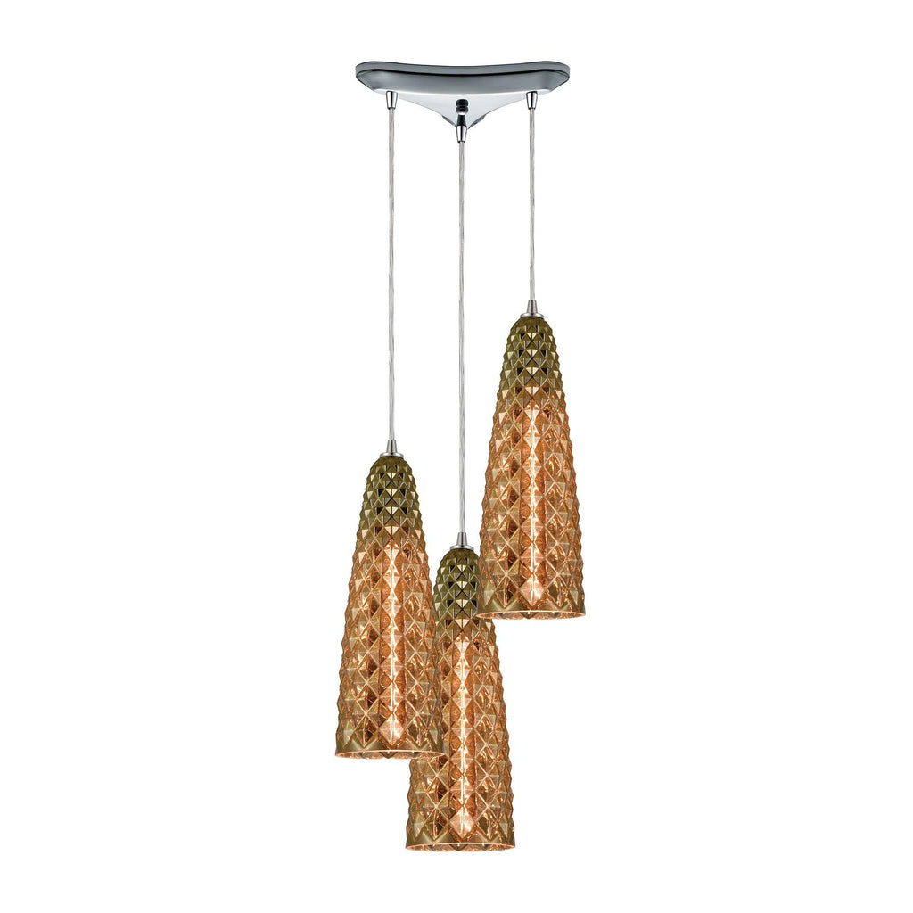 Glitzy 3-Light Pendant in Polished Chrome with Golden Bronze Plated Glass Ceiling Elk Lighting 