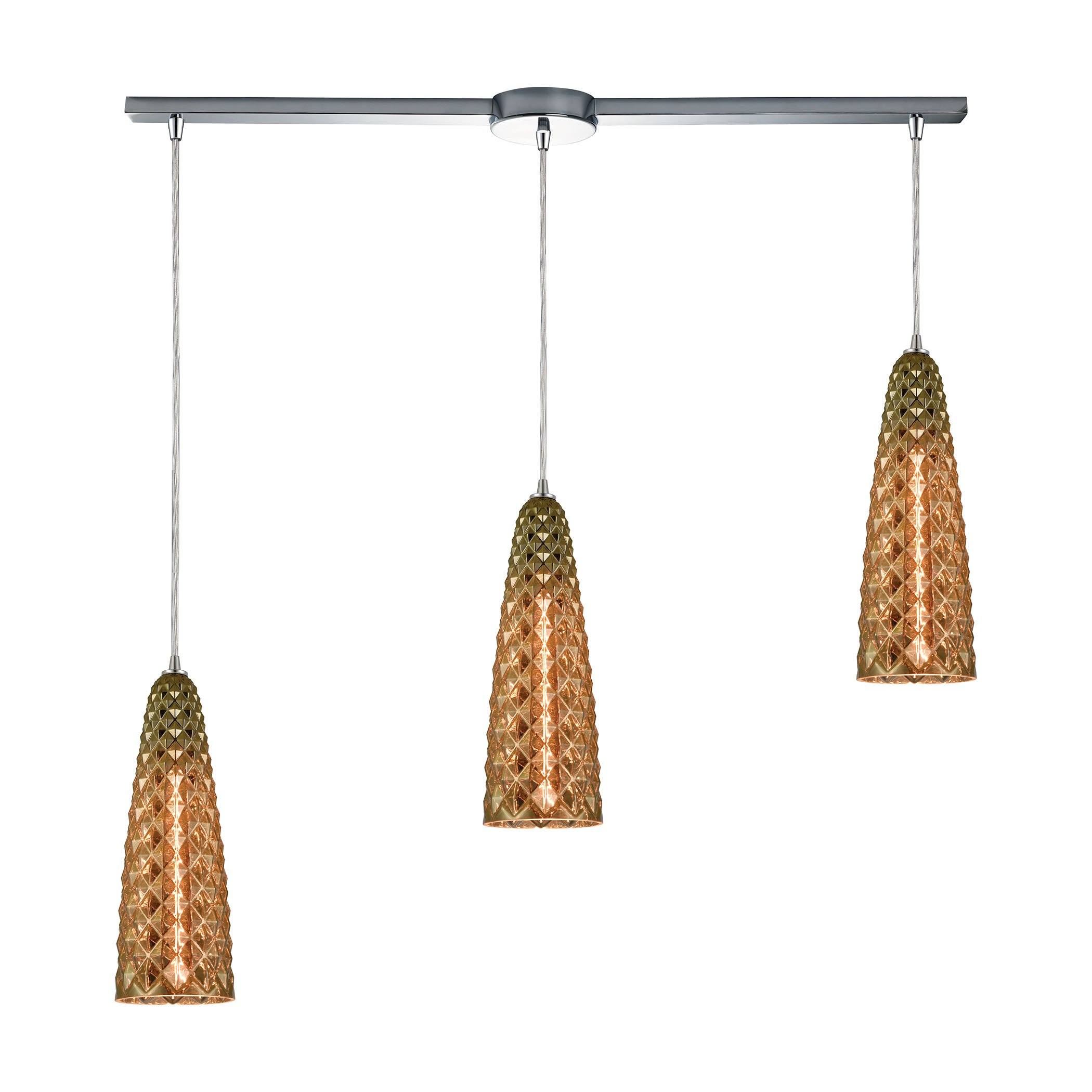 Glitzy 3-Light Pendant in Polished Chrome with Golden Bronze Plated Glass Ceiling Elk Lighting 