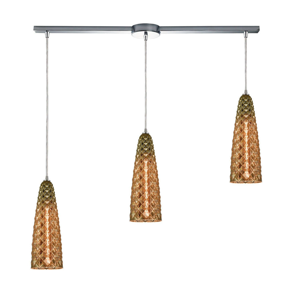 Glitzy 3-Light Pendant in Polished Chrome with Golden Bronze Plated Glass Ceiling Elk Lighting 