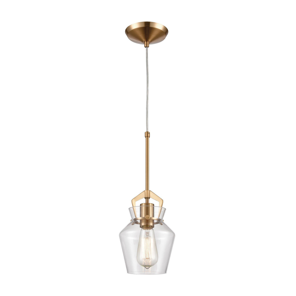 Caliper 1-Light Mini Pendant in Satin Brass with Clear Glass Ceiling Elk Lighting 