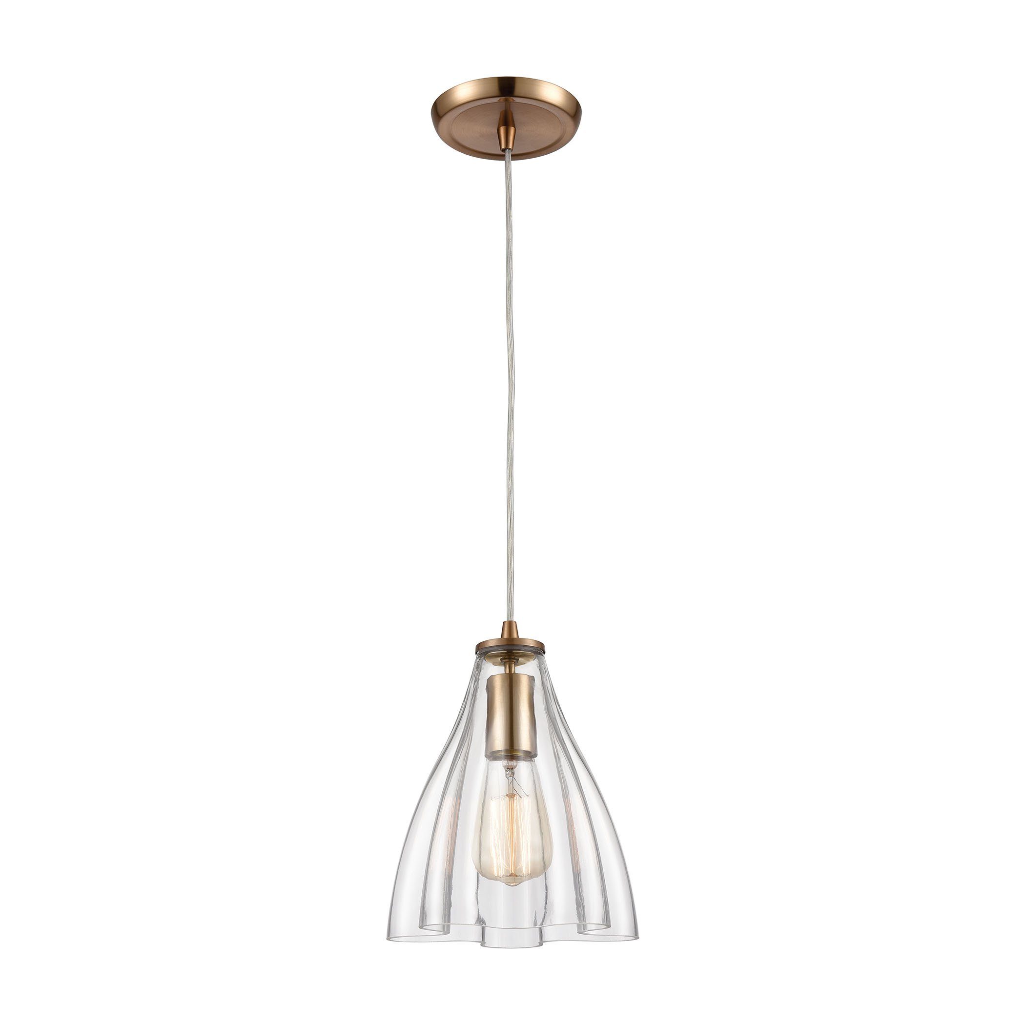 Matilda 1-Light Mini Pendant in Satin Brass with Clear Wavy Glass Ceiling Elk Lighting 