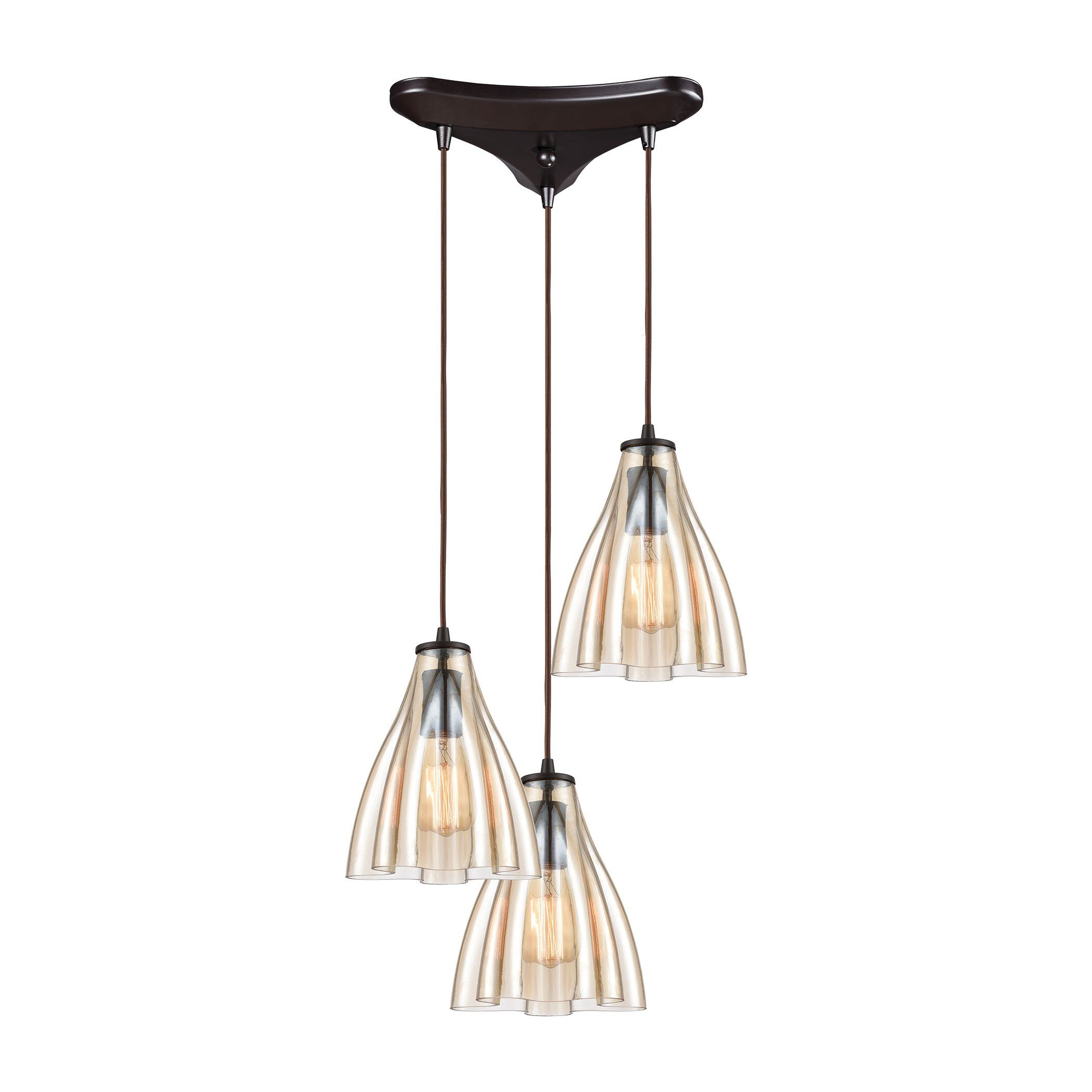 Matilda 3-Light Pendant in Oil Rubbed Bronze with Amber Wavy Glass Ceiling Elk Lighting 