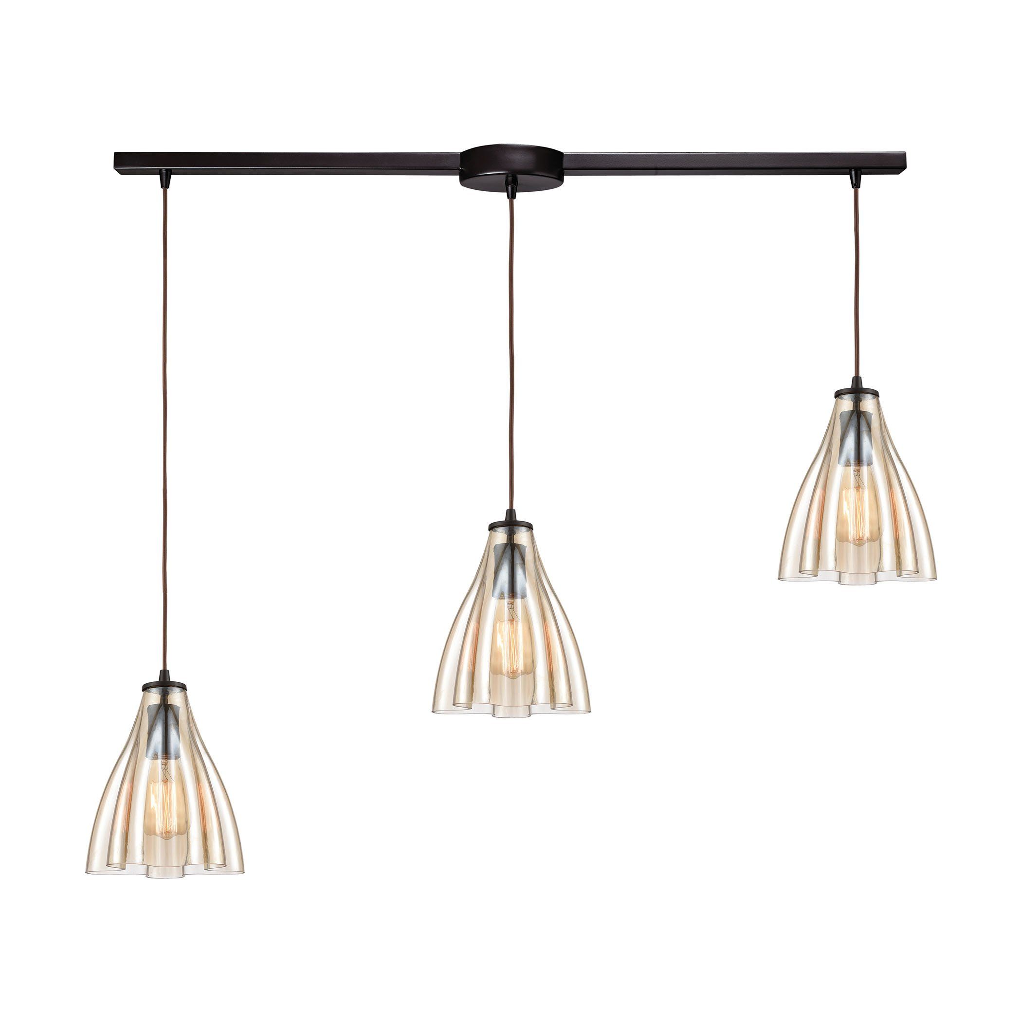 Matilda 3-Light Pendant in Oil Rubbed Bronze with Amber Wavy Glass Ceiling Elk Lighting 