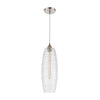 Liz 1-Light Mini Pendant in Satin Nickel with Clear Glass with Ribbed Swirls Ceiling Elk Lighting 