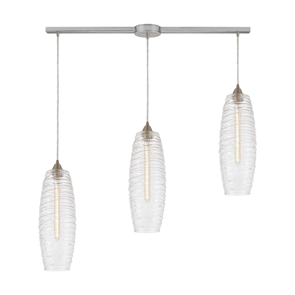 Liz 3-Light Pendant in Satin Nickel with Clear Glass with Ribbed Swirls Ceiling Elk Lighting 