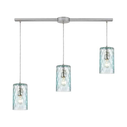 Diamond Pleat 3-Light Pendant in Satin Nickel with Light Aqua Diamond Pattern Glass Ceiling Elk Lighting 