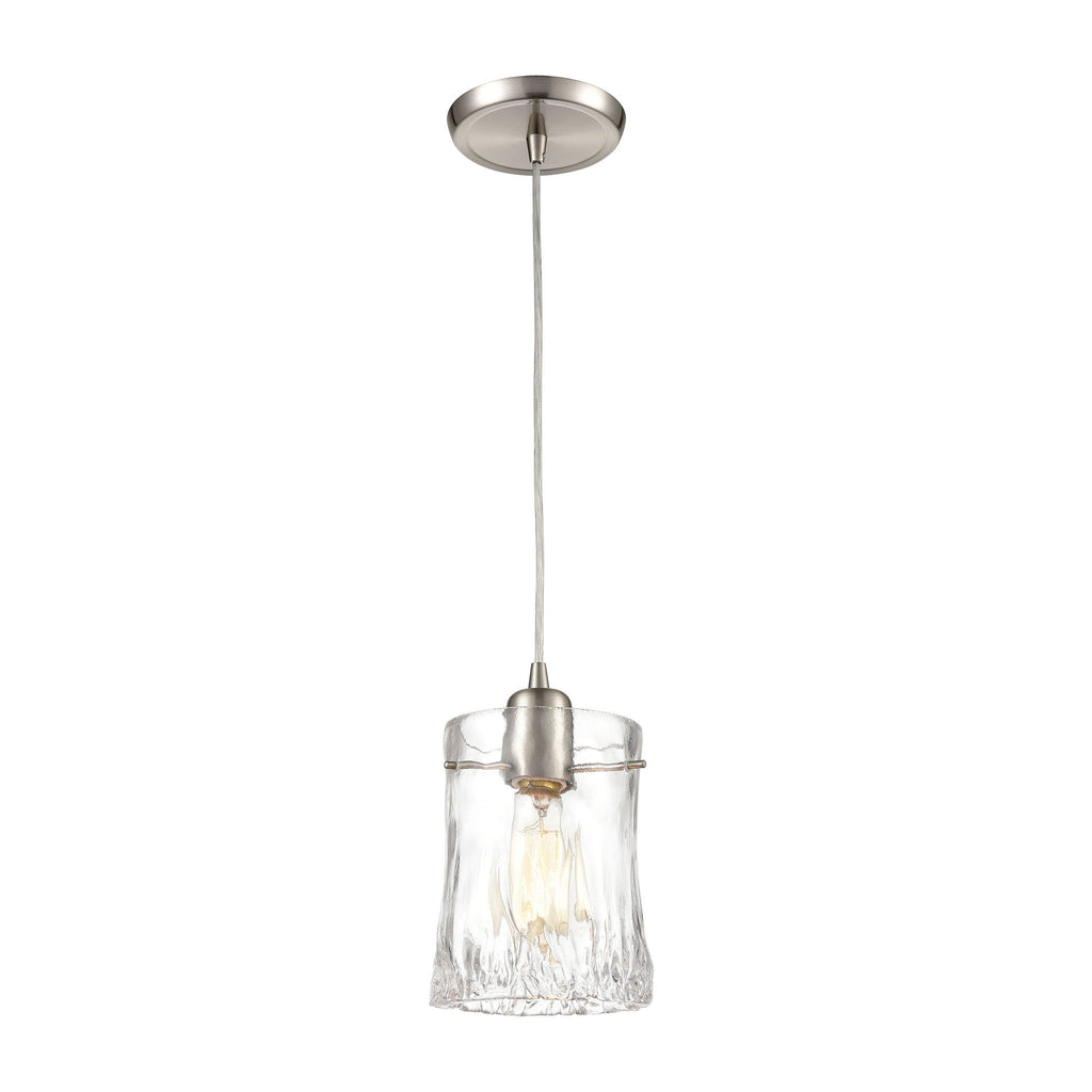 Hand Formed Glass 1-Light Mini Pendant in Satin Nickel with Clear Hand Formed Glass Ceiling Elk Lighting 