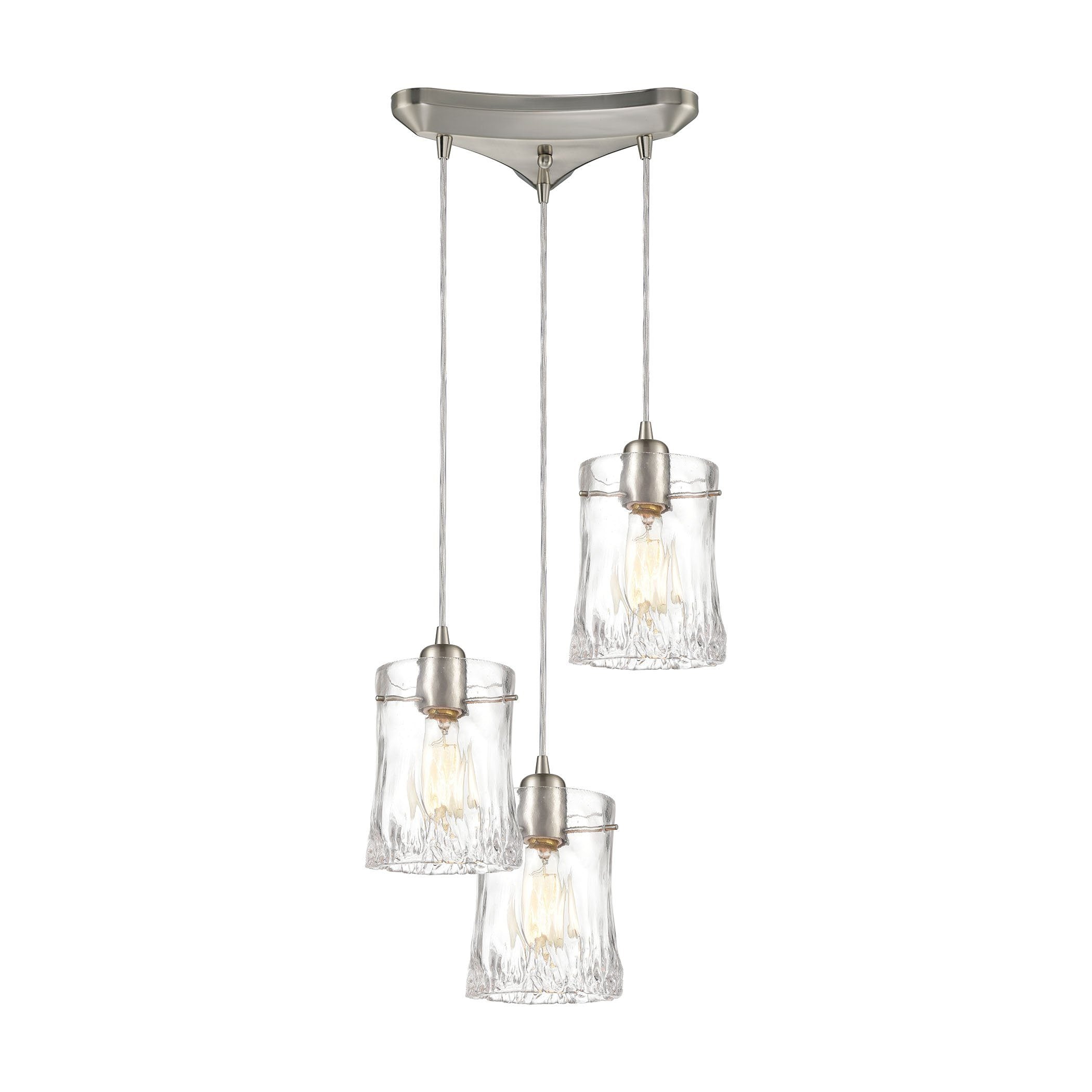 Hand Formed Glass 3-Light Pendant in Satin Nickel with Clear Hand Formed Glass Ceiling Elk Lighting 