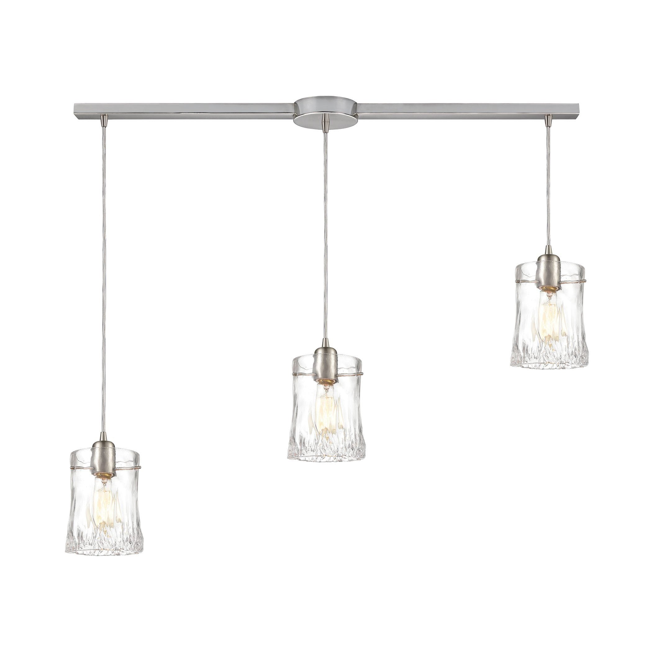 Hand Formed Glass 3-Light Pendant in Satin Nickel with Clear Hand Formed Glass Ceiling Elk Lighting 