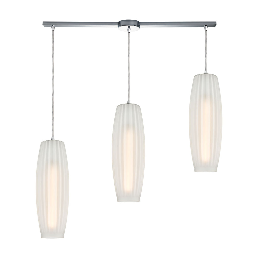 Satin Veil 3-Light Pendant in Polished Chrome with Frosted Ribbed Glass Ceiling Elk Lighting 