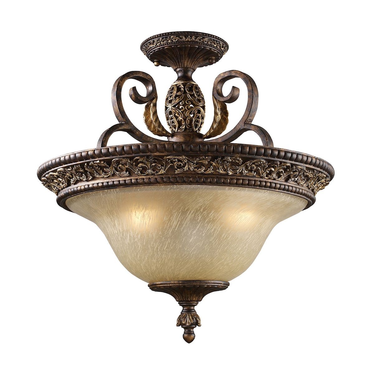 Regency 3 Light Semi Flush In Burnt Bronze And Gold Leaf Semi Flushmount Elk Lighting 