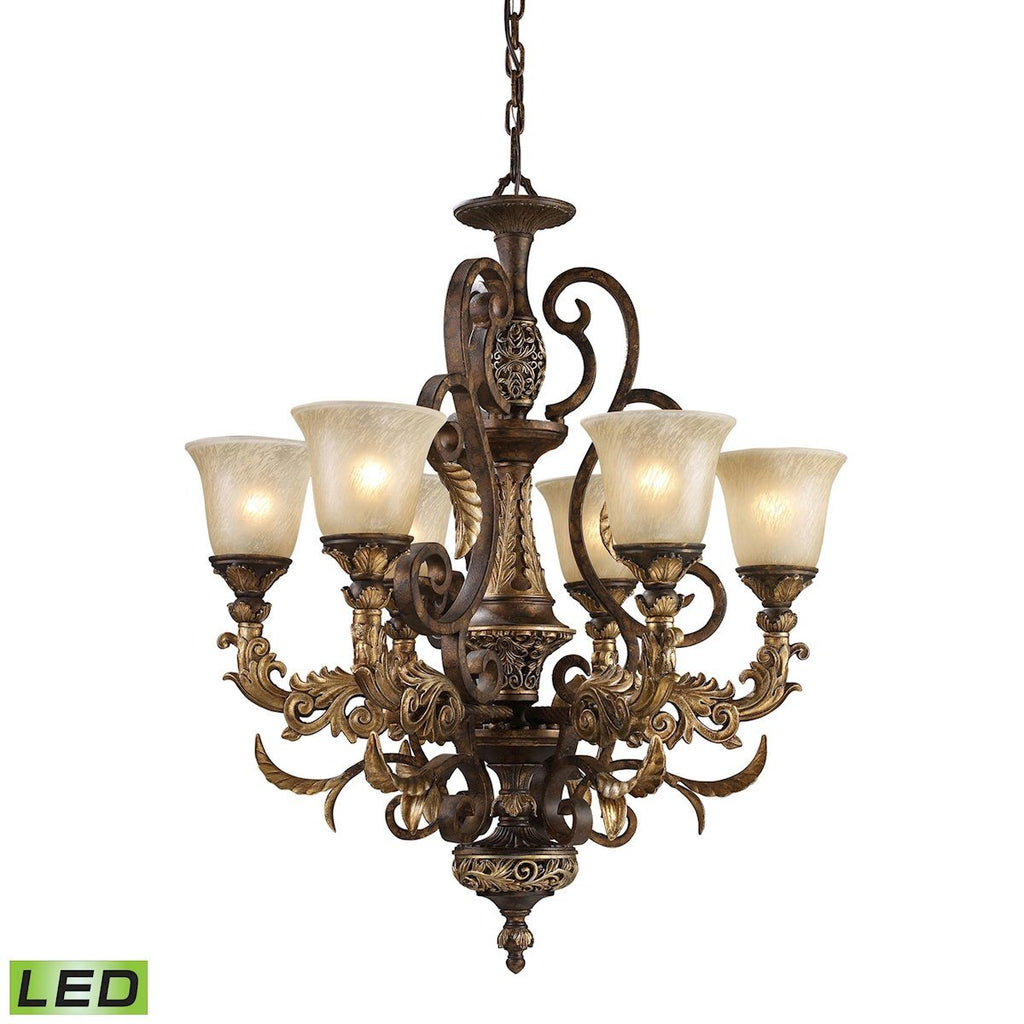 Regency 6 Light LED Chandelier In Burnt Bronze And Gold Leaf Ceiling Elk Lighting 