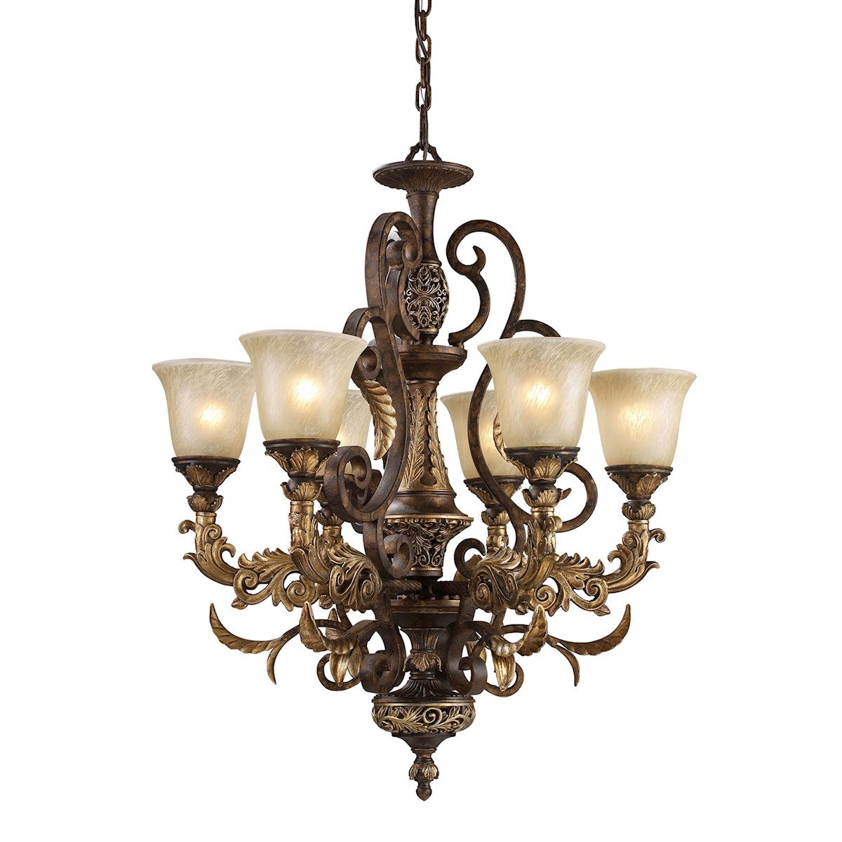 Regency 6 Light Chandelier In Burnt Bronze And Gold Leaf Ceiling Elk Lighting 