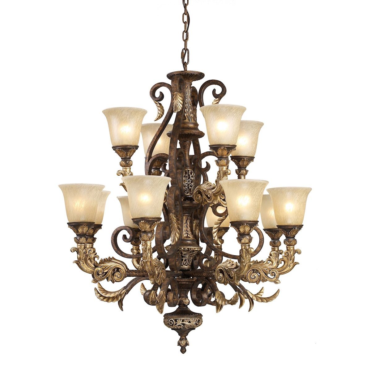 Regency 12 Light Chandelier In Burnt Bronze And Gold Leaf Ceiling Elk Lighting 