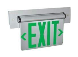 Green LED Single Face Recessed Edge-Lit Exit Sign w/Battery Backup Architectural Nora Lighting Clear Acrylic 