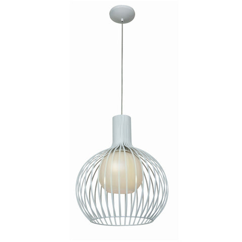 Chuki Metal Ribbed Pendant - White with Opal Glass Ceiling Access Lighting 