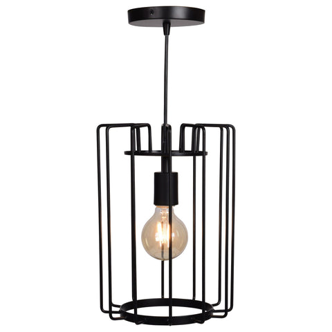 Wired 1-Light Vertical Cage Pendant - Black Ceiling Access Lighting 
