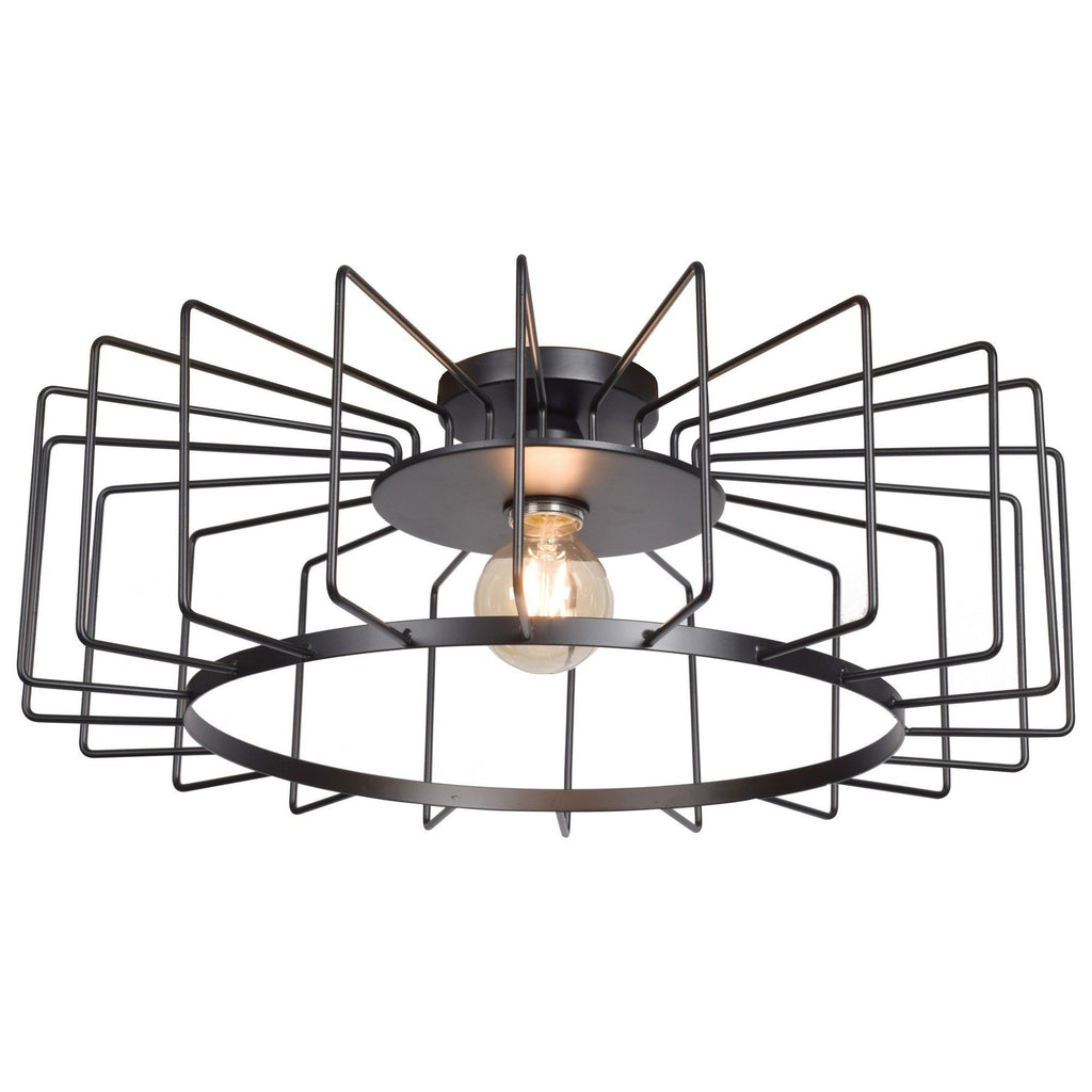 Wired 1-Light Horizontal Cage Flush Mount - Black Ceiling Access Lighting 