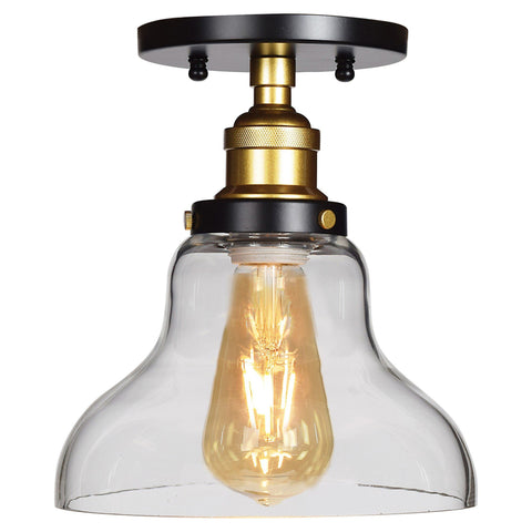 The District 1-Light Retro Semi-Flush with Bowl Glass Shade Ceiling Access Lighting 
