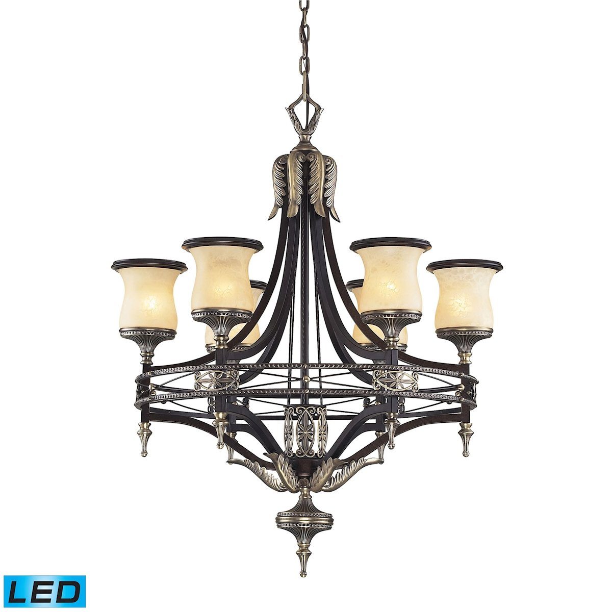 Georgian Court 6 Light LED Chandelier In Antique Bronze And Dark Umber Ceiling Elk Lighting 