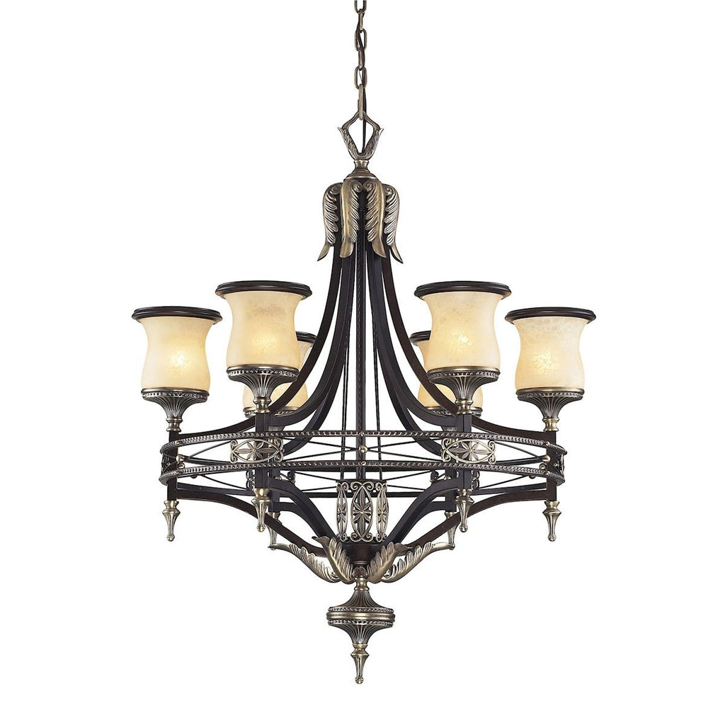 Georgian Court 6 Light Chandelier In Antique Bronze And Dark Umber Ceiling Elk Lighting 