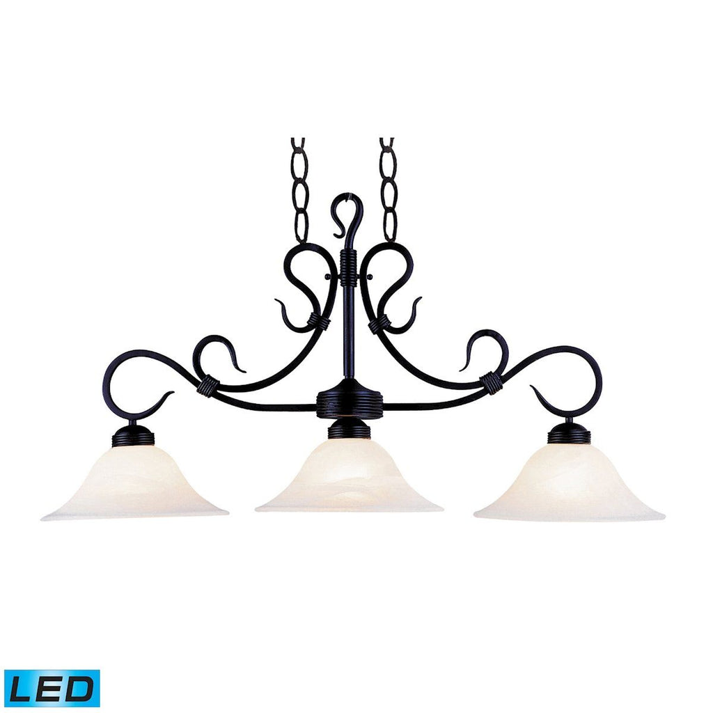 Buckingham 3 Light LED Island In Matte Black And White Faux Marble Glass Ceiling Elk Lighting 