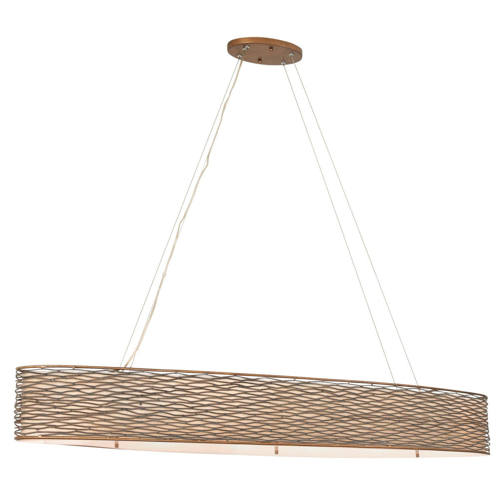 Flow 6-Lt Oval Linear Pendant w/Fabric Shade - Hammered Ore Ceiling Varaluz 