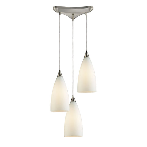 Vesta 3 Light Pendant In Satin Nickel And White Glass Ceiling Elk Lighting 