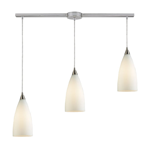 Vesta 3 Light Pendant In Satin Nickel And White Glass Ceiling Elk Lighting 