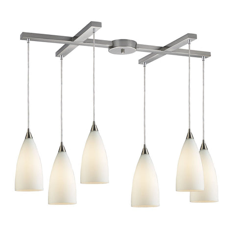 Vesta 6 Light Pendant In Satin Nickel And White Glass Ceiling Elk Lighting 