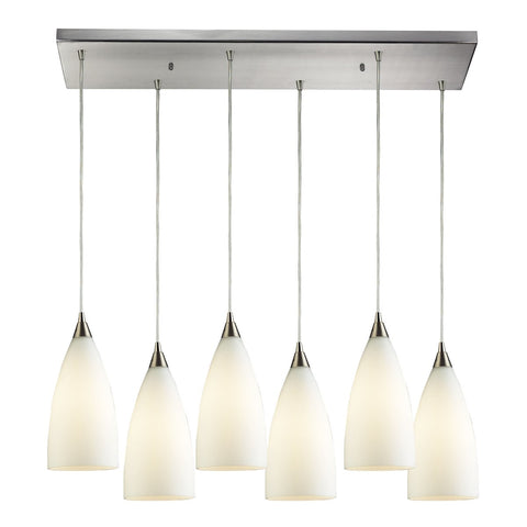 Vesta 6 Light Pendant In Satin Nickel And White Glass Ceiling Elk Lighting 