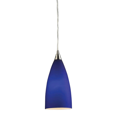 Vesta LED Pendant In Satin Nickel And Royal Blue Glass Ceiling Elk Lighting 