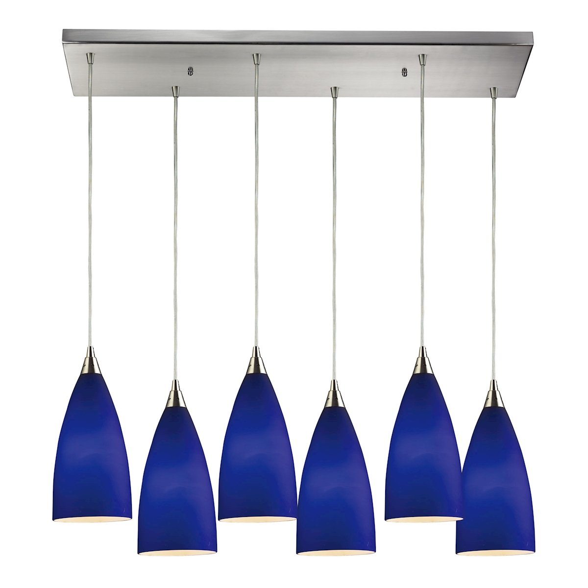 Vesta 6 Light Pendant In Satin Nickel And Royal Blue Glass Ceiling Elk Lighting 