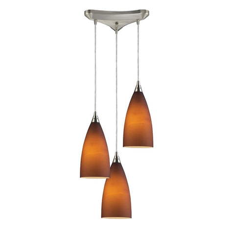 Vesta 3 Light Pendant In Satin Nickel And Tobacco Glass Ceiling Elk Lighting 