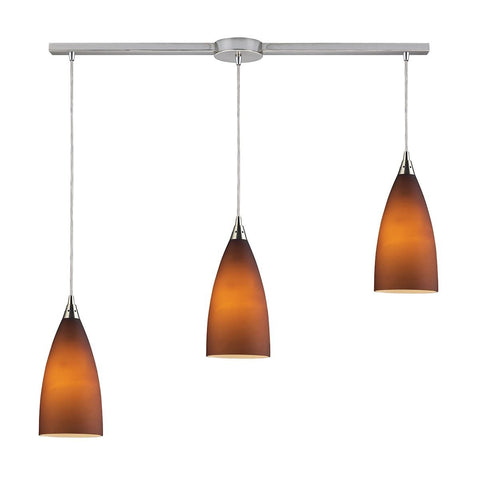 Vesta 3 Light Pendant In Satin Nickel And Tobacco Glass Ceiling Elk Lighting 