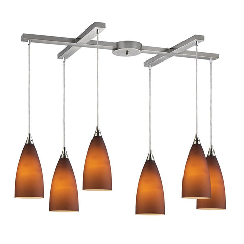 Vesta 6 Light Pendant In Satin Nickel And Tobacco Glass Ceiling Elk Lighting 