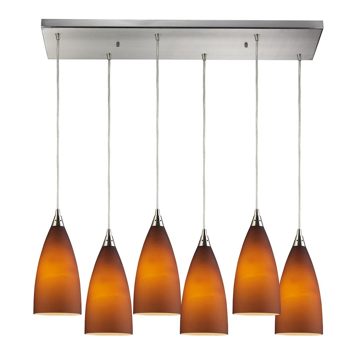 Vesta 6 Light Pendant In Satin Nickel And Tobacco Glass Ceiling Elk Lighting 