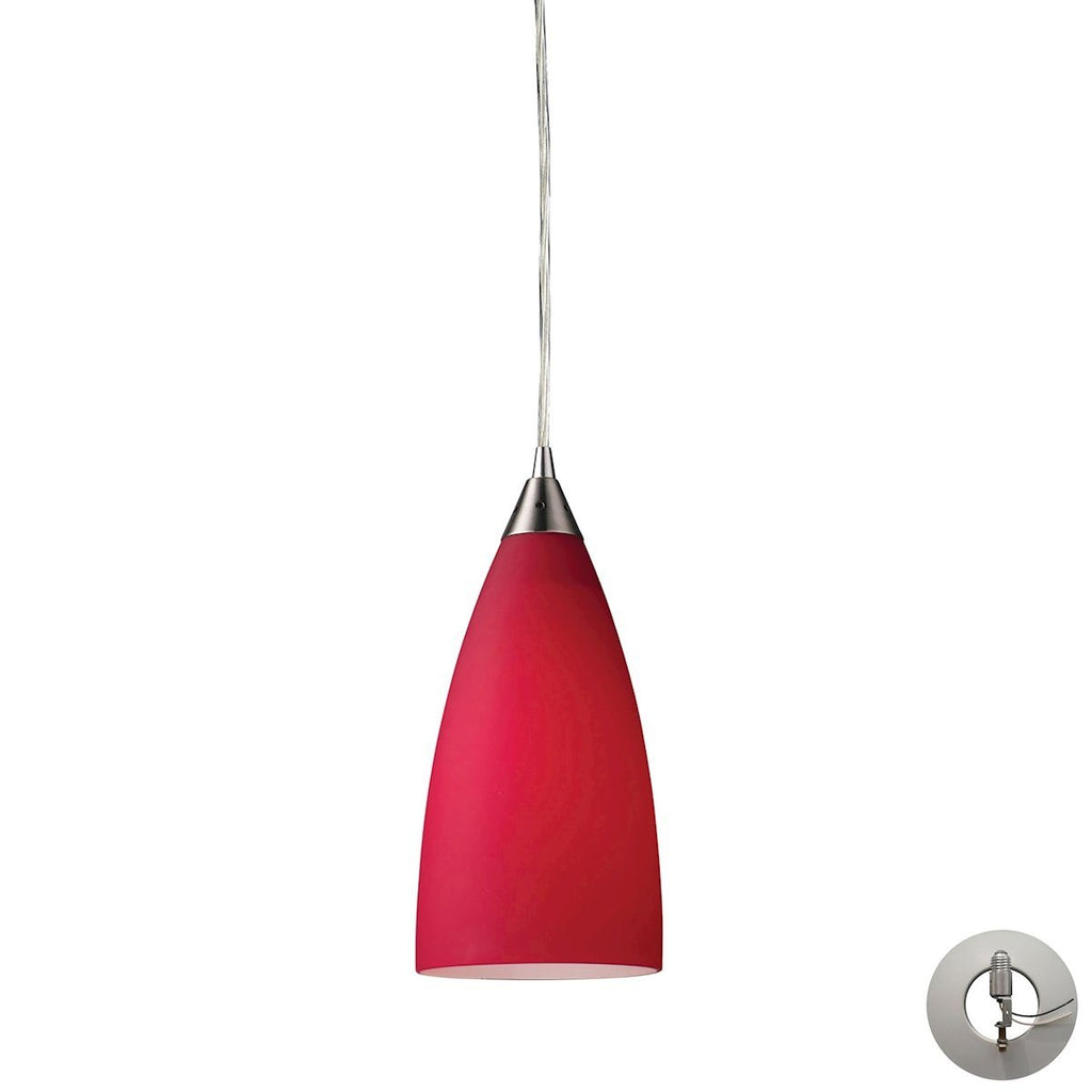 Vesta Pendant In Satin Nickel And Cardinal Red Glass - Includes Recessed Lighting Kit Ceiling Elk Lighting 