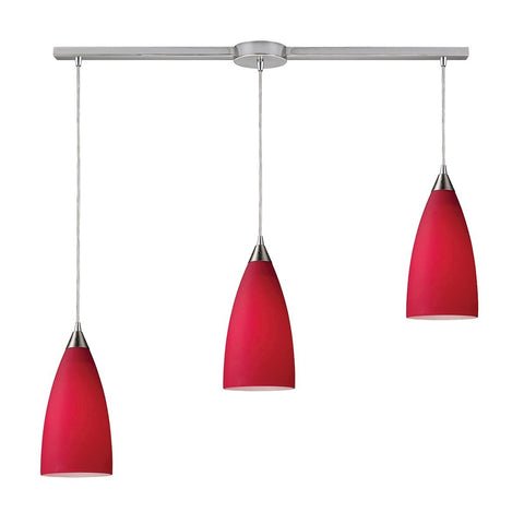 Vesta 3 Light Pendant In Satin Nickel And Cardinal Red Glass Ceiling Elk Lighting 