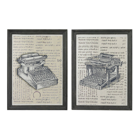 Set Of 2 Antique Typewriter Prints On Glass Wall Art Sterling 