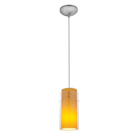 Glass`n Glass Cylinder 1-Light Pendant - Brushed Steel Ceiling Access Lighting 