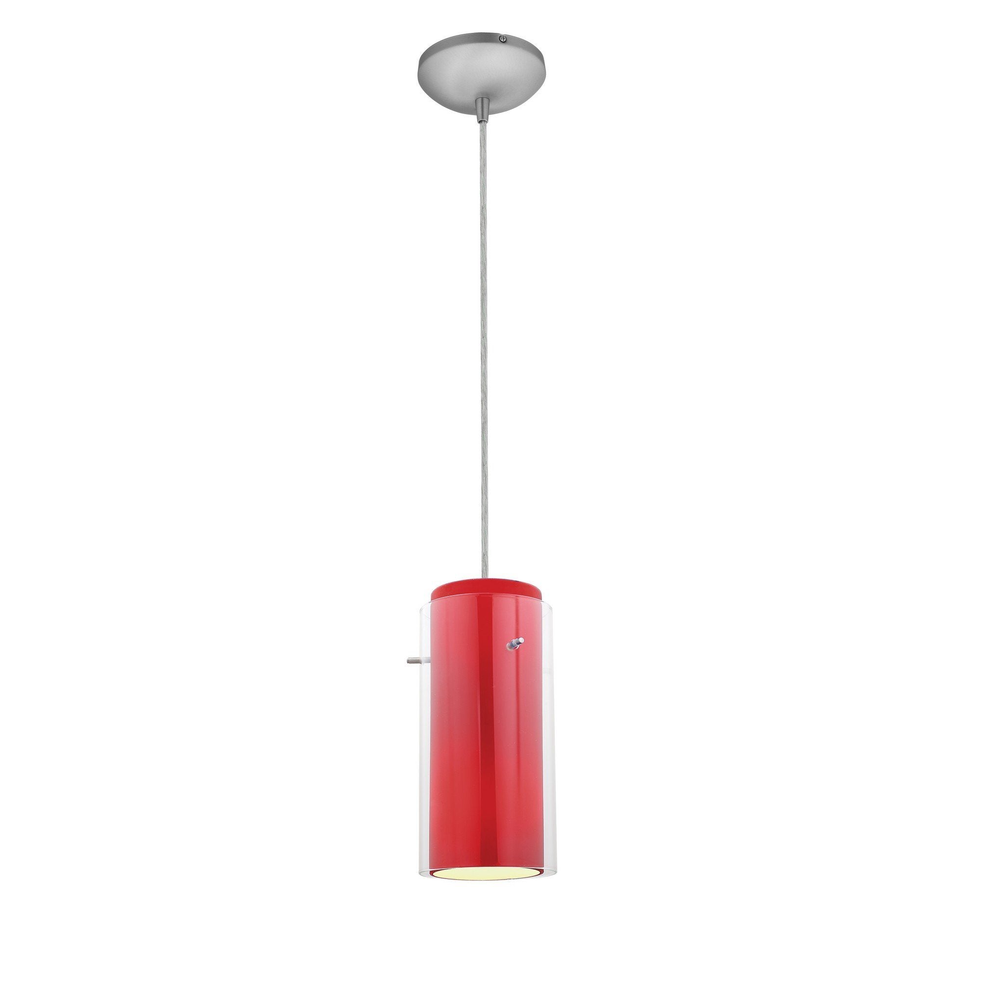 Glass`n Glass Cylinder 1-Light Pendant - Brushed Steel Ceiling Access Lighting 