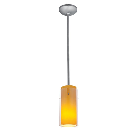 Glass`n Glass Cylinder 1-Light Pendant - Brushed Steel Ceiling Access Lighting 