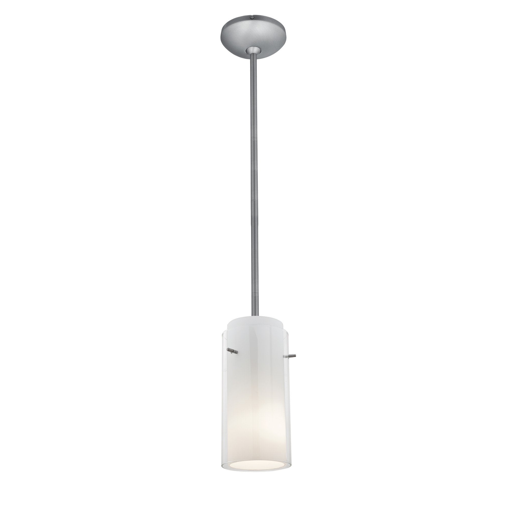 Glass`n Glass Cylinder 1-Light Pendant - Brushed Steel Ceiling Access Lighting 